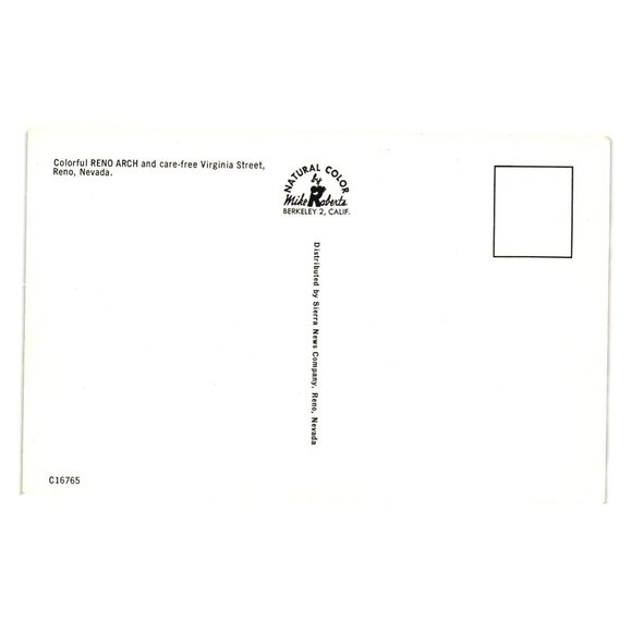 Vintage Postcard Reno Arch Virginia Street Nevada Gambling Vacation Sign - Picture 2 of 2